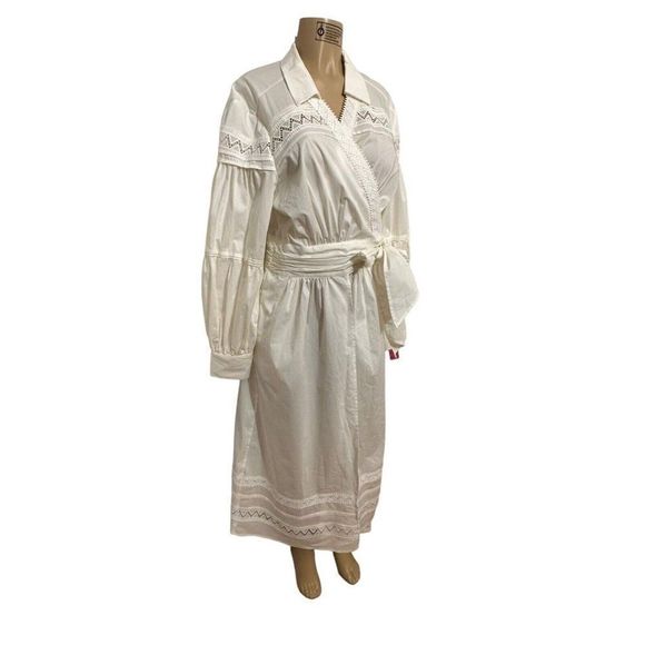 New York & Co White Puff Sleeve WrapBlouse Embroidered Tunic Dress Sz XL #1158 - Picture 2 of 11